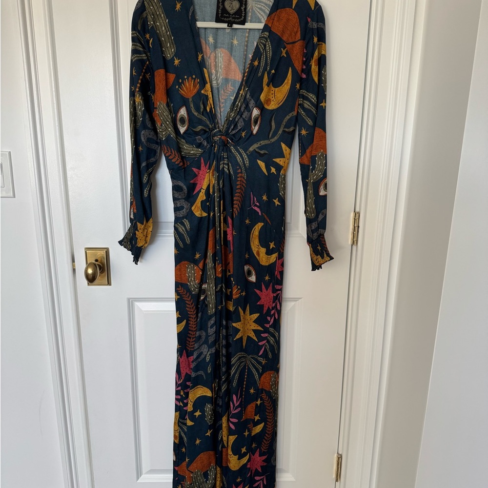 Chic Navy and Orange Patterned Maxi Dress